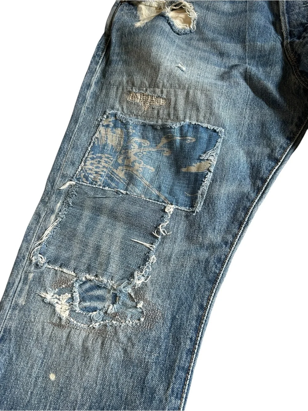 Polo Ralph Lauren Varick Slim Distressed Patchwork Jeans 32x30